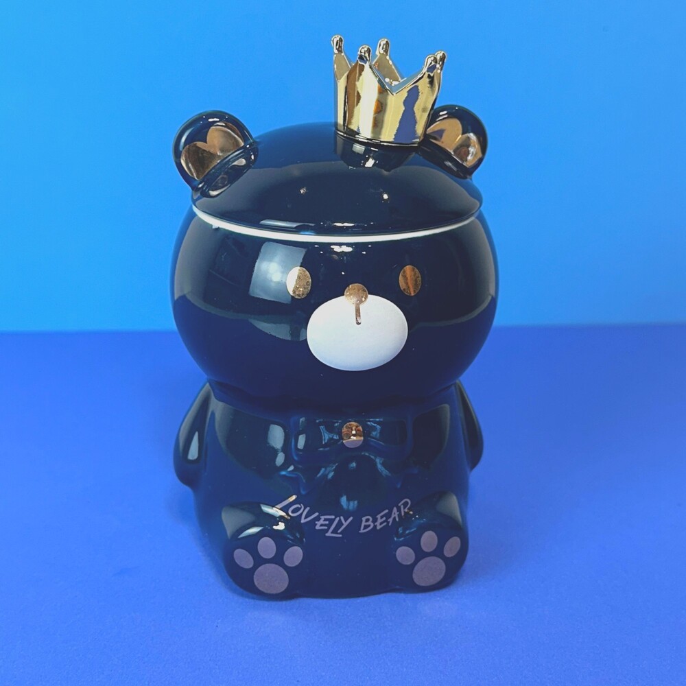 Caneca Porcelana 3D com Tampa e Colher Ursinho Azul