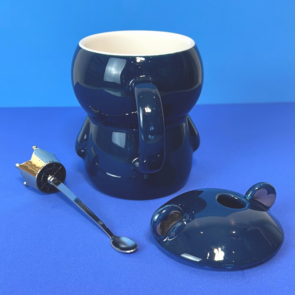 Caneca Porcelana 3D com Tampa e Colher Ursinho Azul