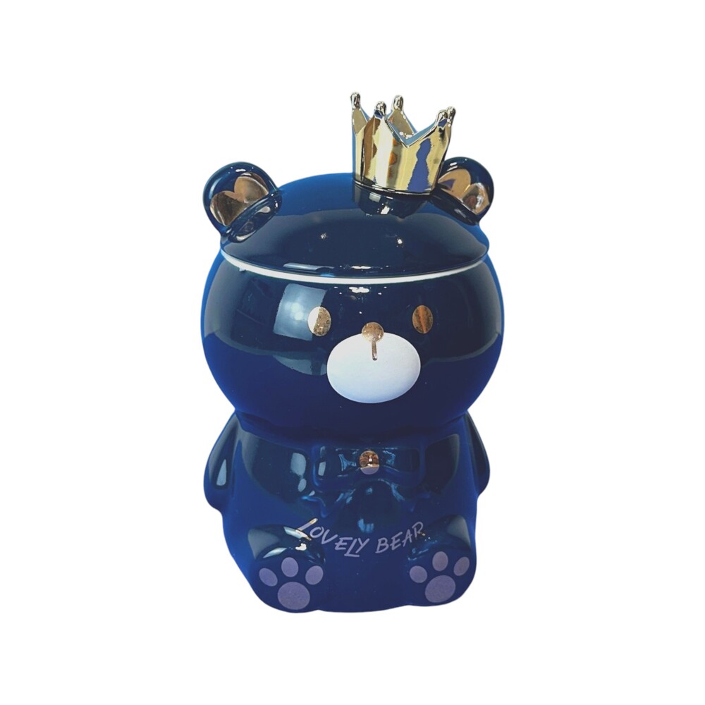 Caneca Porcelana 3D com Tampa e Colher Ursinho Azul