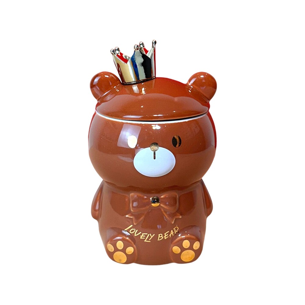 Caneca Porcelana 3D com Tampa e Colher Ursinho Marrom