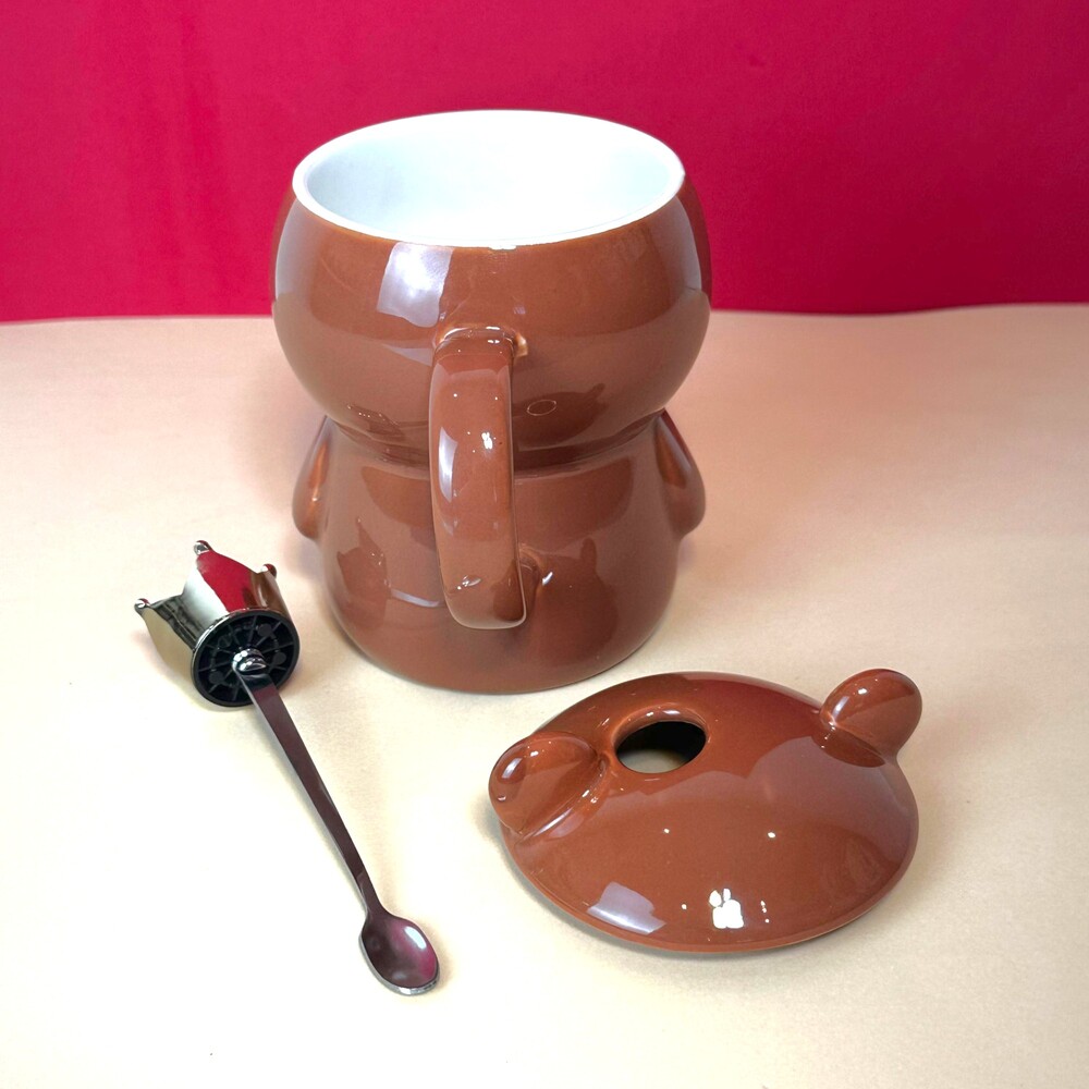 Caneca Porcelana 3D com Tampa e Colher Ursinho Marrom