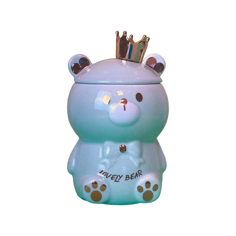 Caneca Porcelana 3D com Tampa e Colher Ursinho Verde