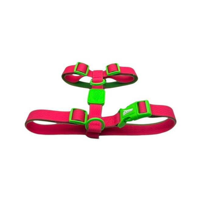 Peitoral Pet Ajustável para Todos Portes Acqua Wave Rosa com Borracha Verde