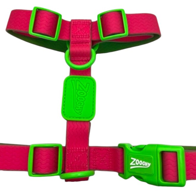 Peitoral Pet Ajustável para Todos Portes Acqua Wave Rosa com Borracha Verde