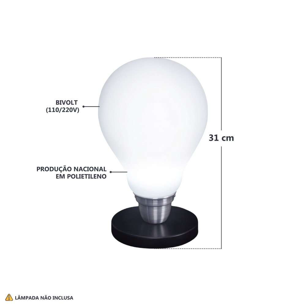 Luminária Lâmpada 3D de Mesa Branca com Base Bivolt