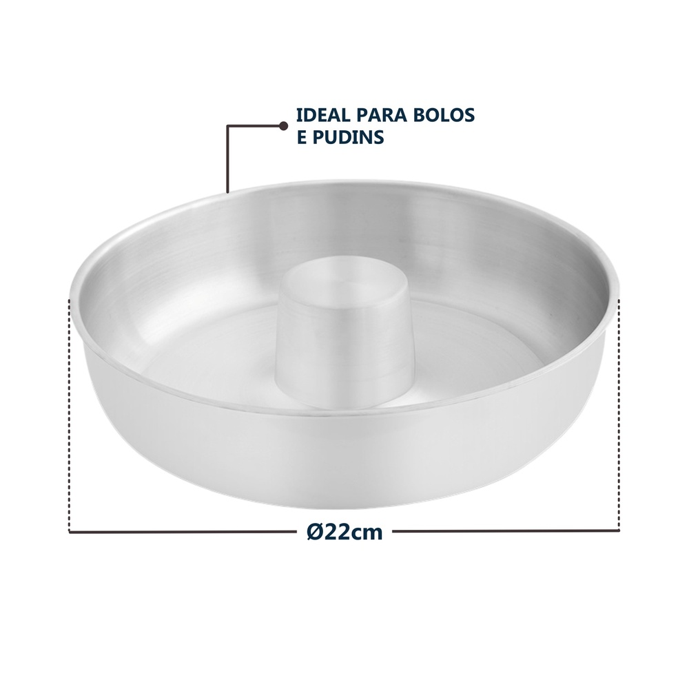 Forma Alumínio com Centro Ø22cm Baixa Bolos e Pudins