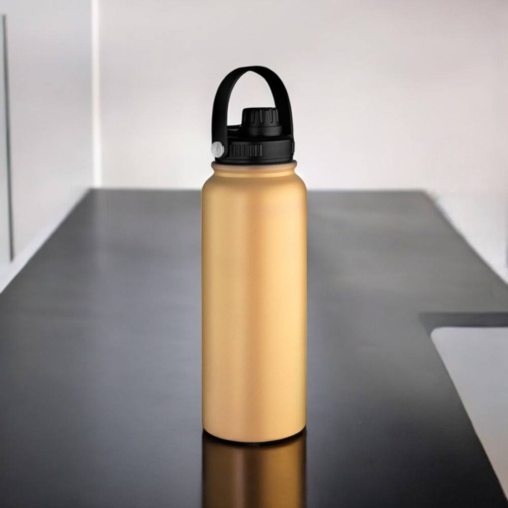 Garrafa Parede Dupla com Alça 1,1L em Aço Inox Laranja