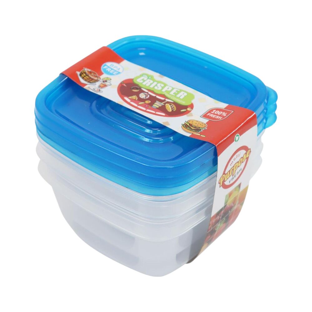 Conjunto com 3 Potes Plásticos Quadrados com Tampa - Cores Sortidas