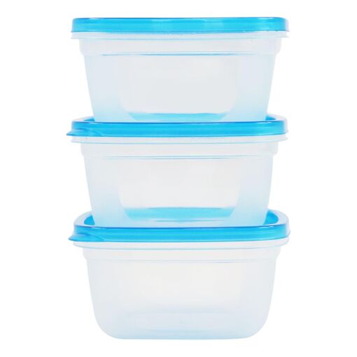 Conjunto com 3 Potes Plásticos Quadrados com Tampa - Cores Sortidas