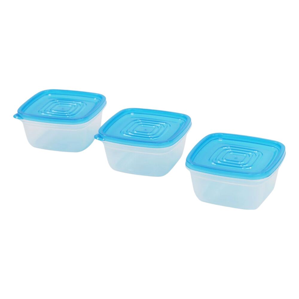 Conjunto com 3 Potes Plásticos Quadrados com Tampa - Cores Sortidas