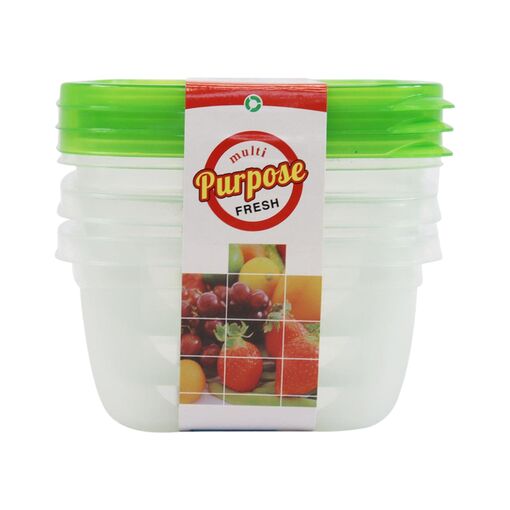 Conjunto com 3 Potes Plásticos Quadrados com Tampa - Cores Sortidas