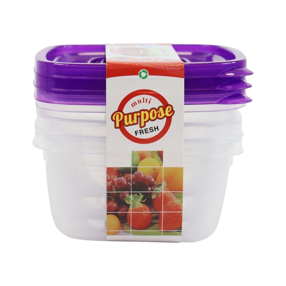 Conjunto com 3 Potes Plásticos Quadrados com Tampa - Cores Sortidas