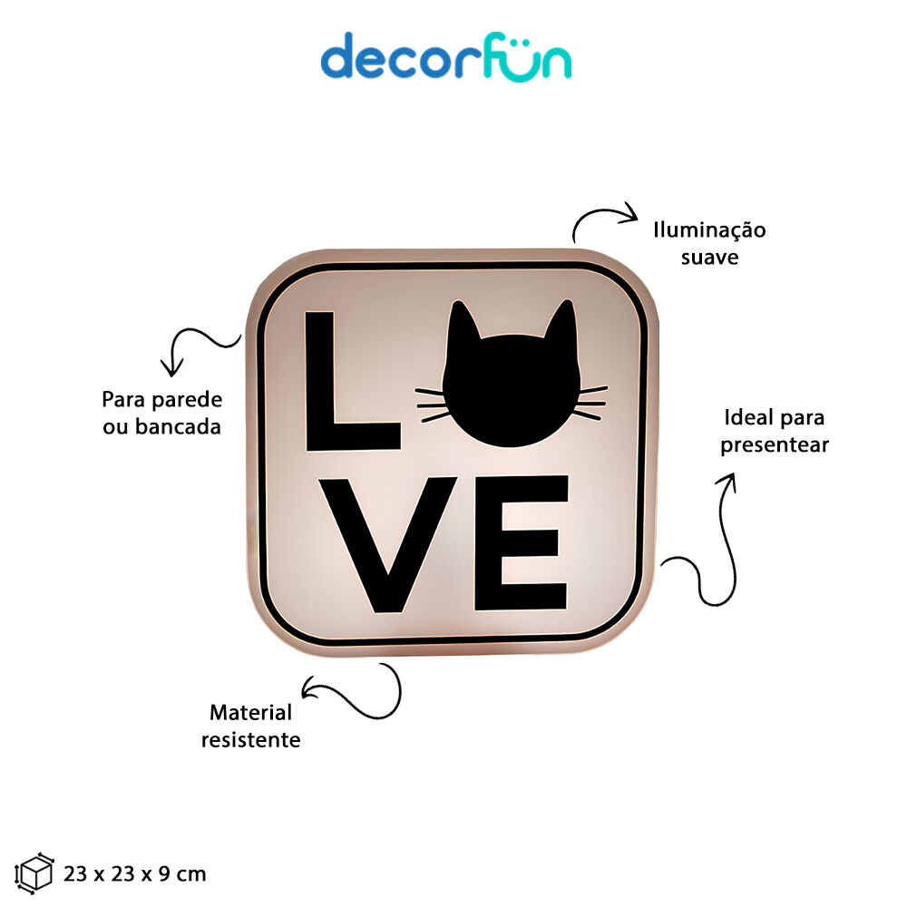Luminária Box Cat Lovers para Mesa ou Parede Iluminação Indireta