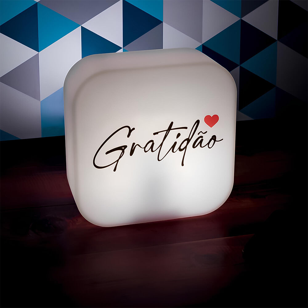 Luminária Box Gratidão para Mesa ou Parede Iluminação Indireta