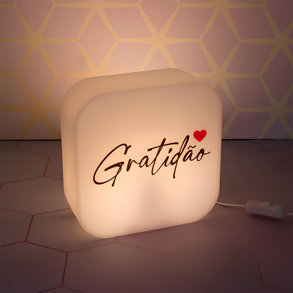 Luminária Box Gratidão para Mesa ou Parede Iluminação Indireta