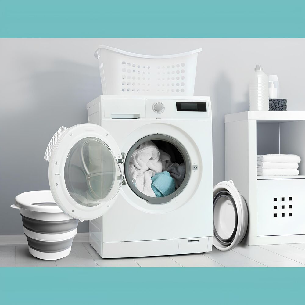 Balde Retrátil/Dobrável 12L  Branco com Cinza - Nobre