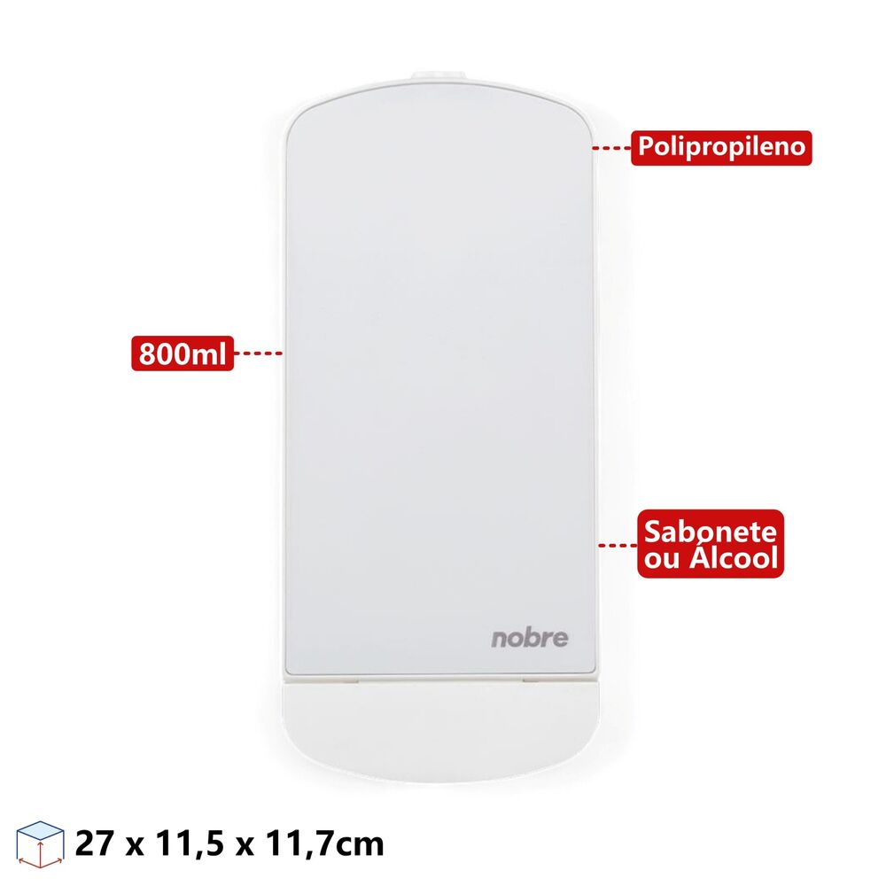 Dispenser Branco em Inox para Sabonete Líquido/Álcool Gel 800ml - Nobre