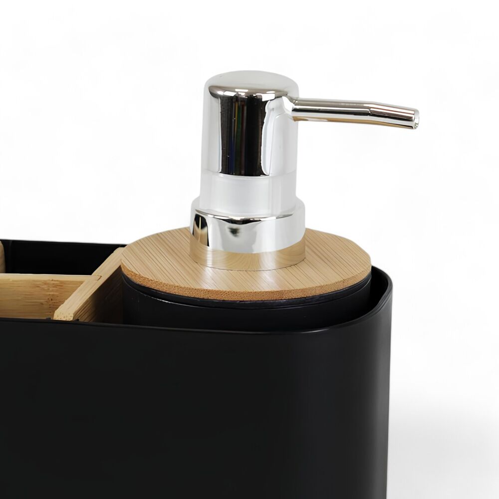 Organizador de Banheiro com Dispenser Pump 280ml Bambu Preto