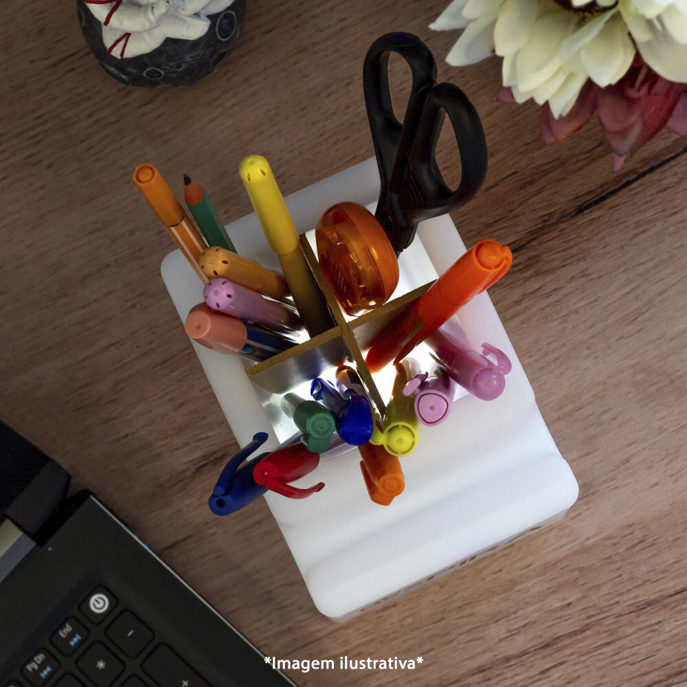 Organizador de Mesa Iluminado Escritório Porta Lápis e Celulares
