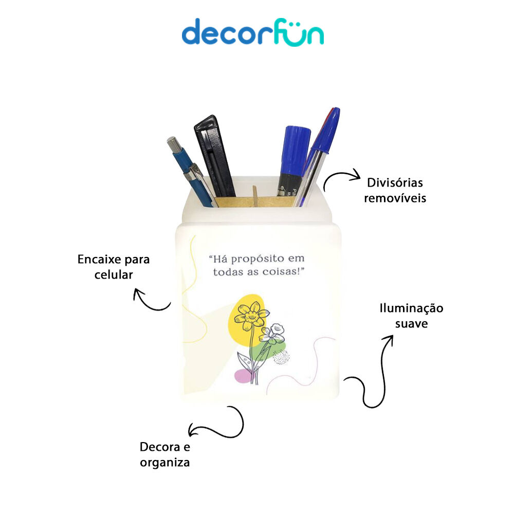 Organizador de Mesa Iluminado Escritório Porta Lápis e Celulares