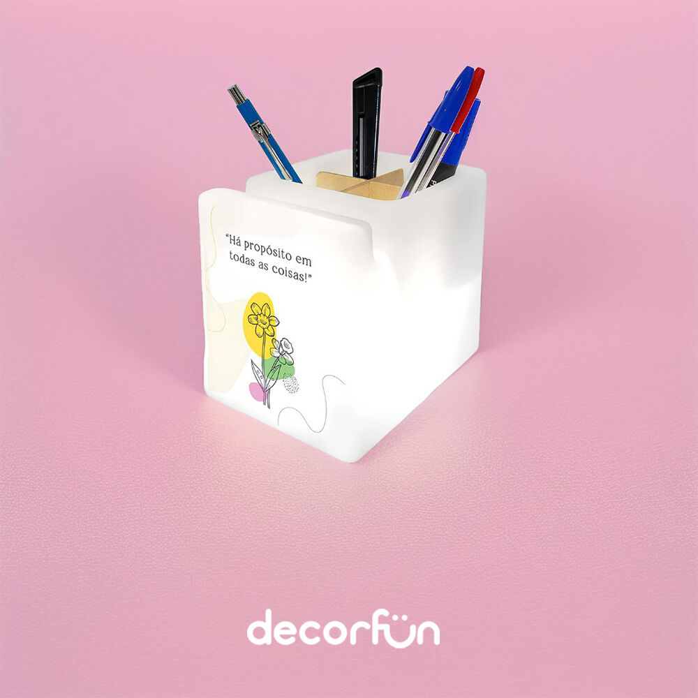 Organizador de Mesa Iluminado Escritório Porta Lápis e Celulares