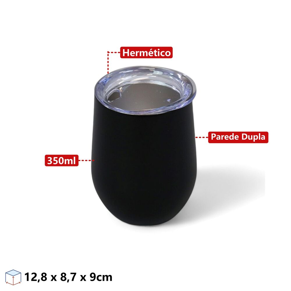 Copo Térmico em Aço Inox Preto Fosco Parede Dupla com Tampa