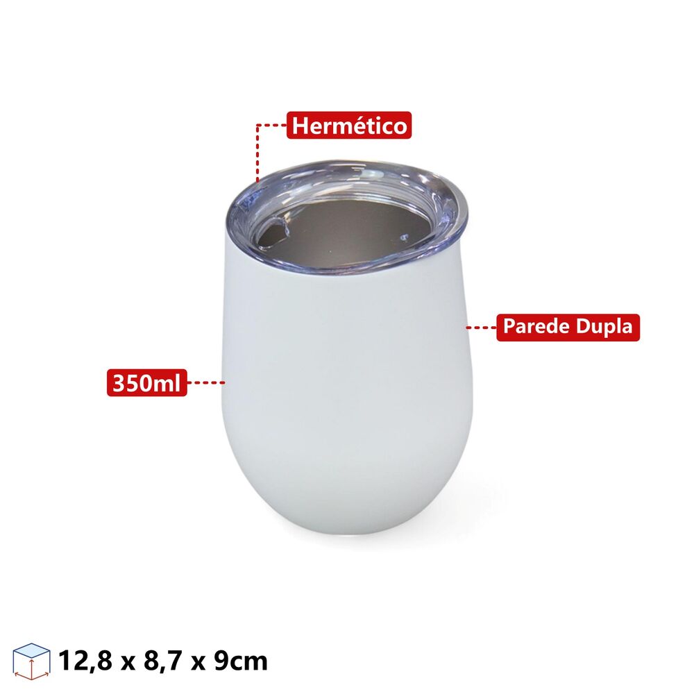 Copo Térmico em Aço Inox Branco Fosco Parede Dupla com Tampa