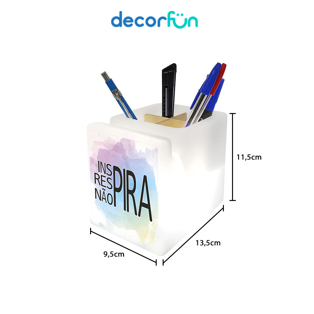 Organizador de Mesa Iluminado Não Pira Porta Lápis e Celulares