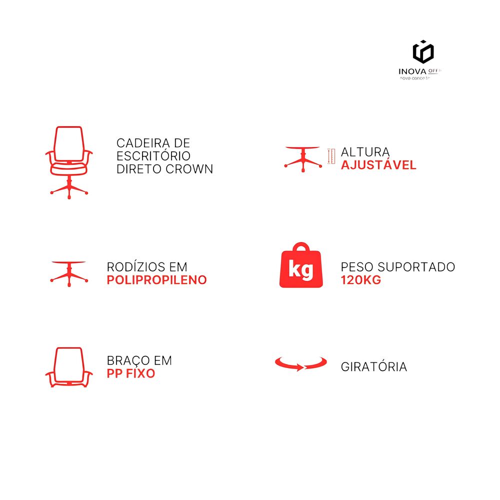 Cadeira de Escritório Diretor Crown Tela Mesh Apoio de Lombar