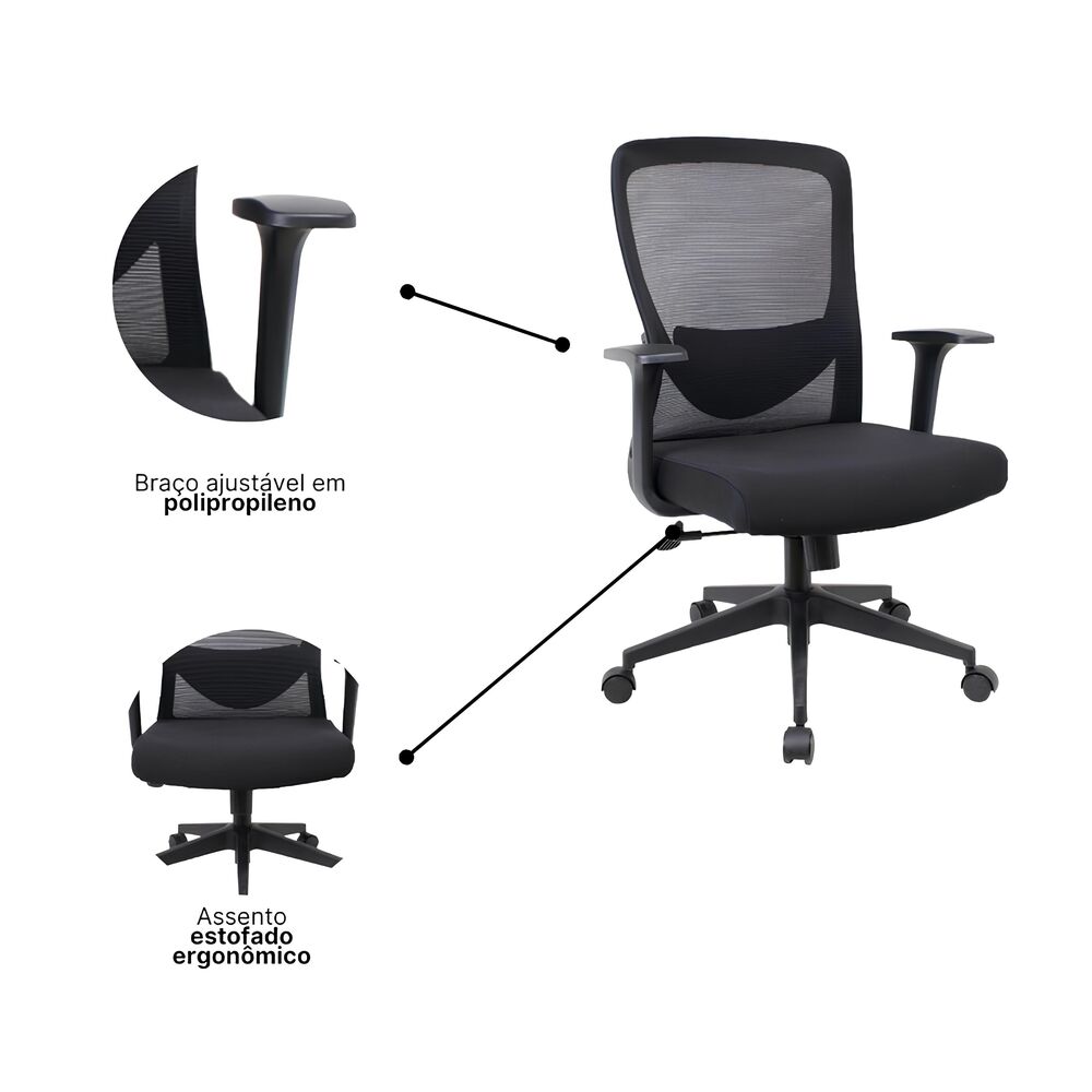 Cadeira de Escritório Diretor Elite Mesh Apoio de Lombar Sistema Relax