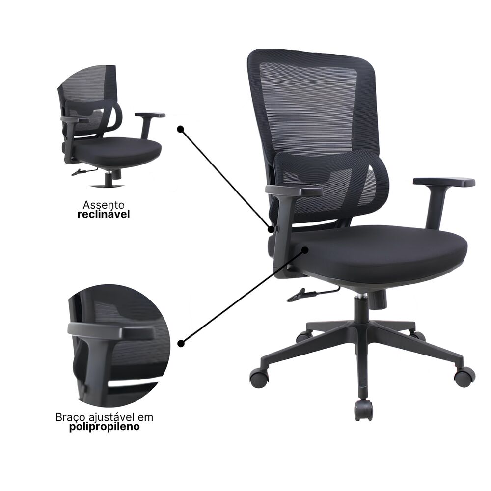 Cadeira de Escritório Diretor Titan Mesh Apoio de Lombar Sistema Relax