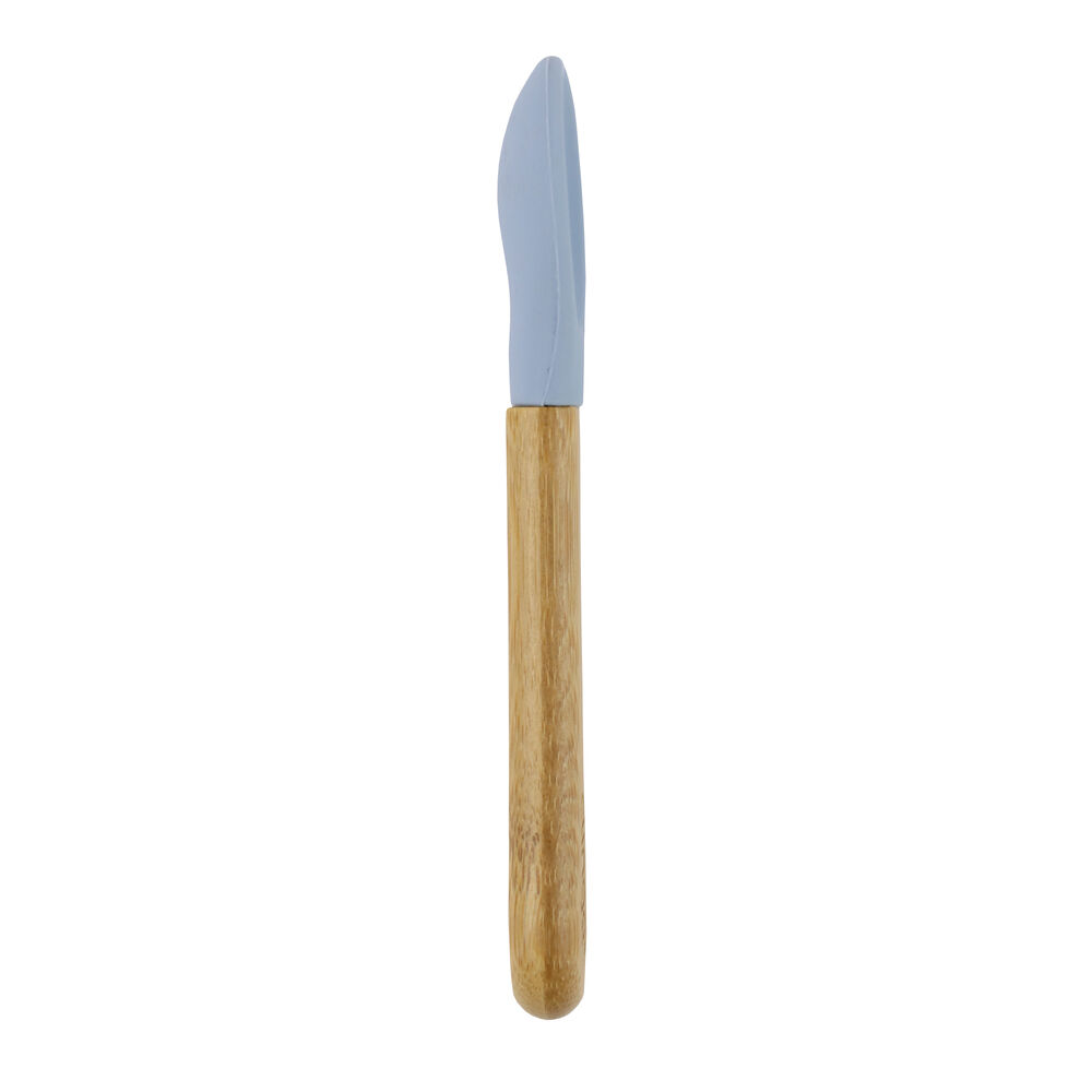 Colher de Bambu e Silicone Azul para Bebês – Antimicrobiana