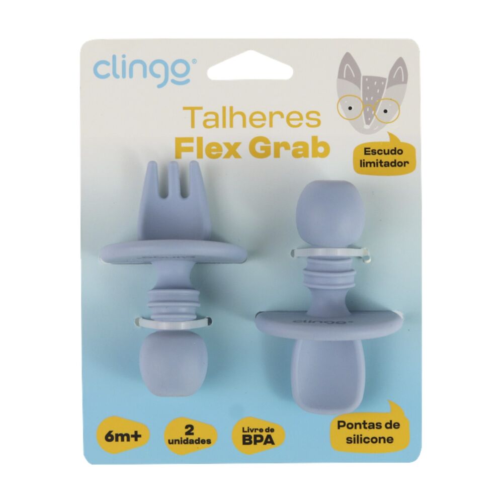 Talheres Flex de Silicone Azul – Seguros para Bebês com Escudo Limitador