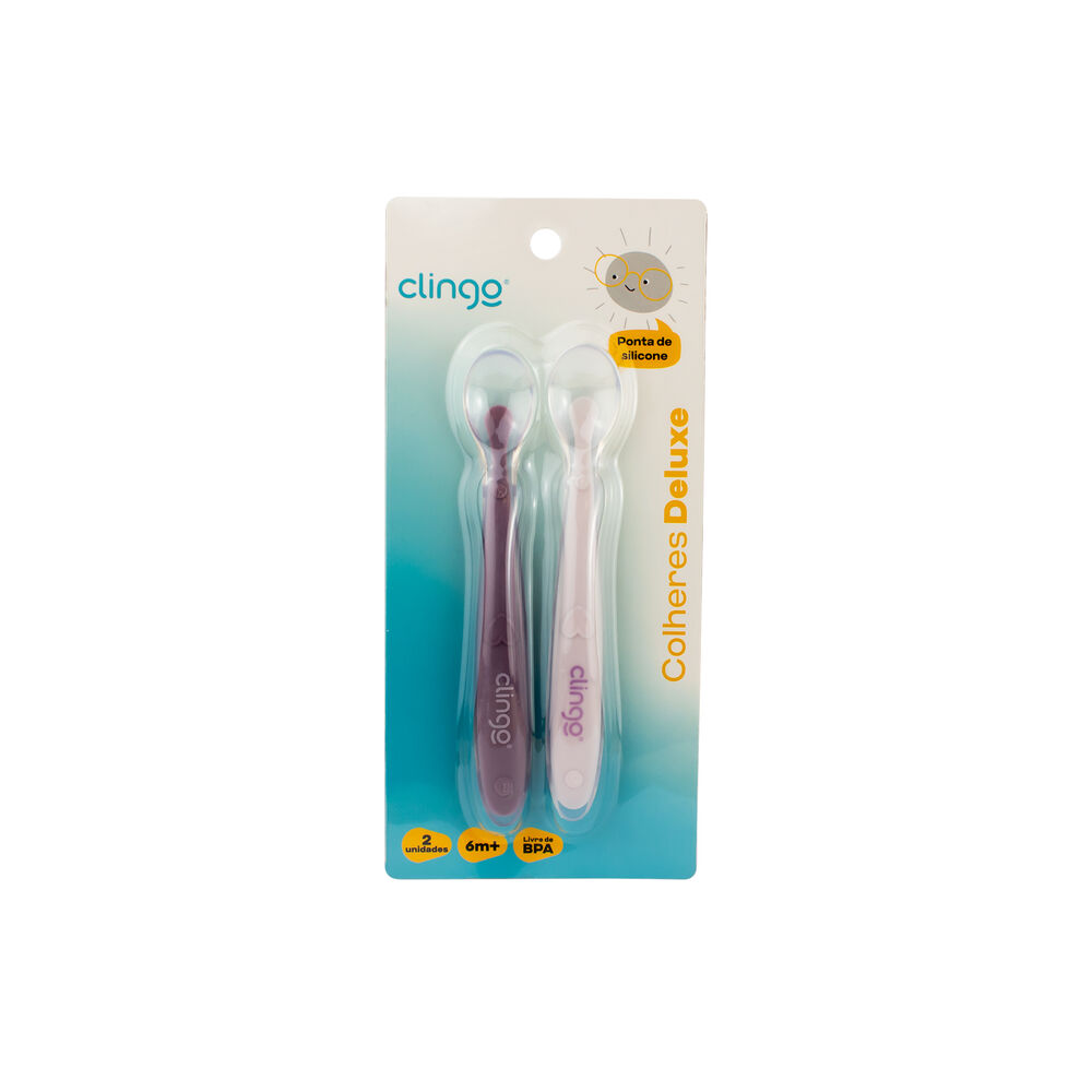 Conjunto com 2 Colheres Infantis Silicone Rose - Clingo