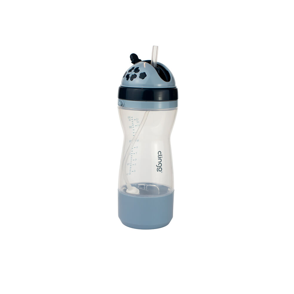 Garrafa Travel com Porta-Lanchinho e Canudo Retrátil Silicone 380ml Anti-Vazamento - Azul