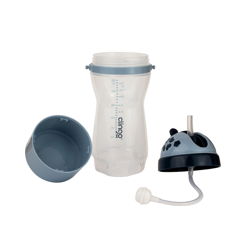 Garrafa Travel com Porta-Lanchinho e Canudo Retrátil Silicone 380ml Anti-Vazamento - Azul