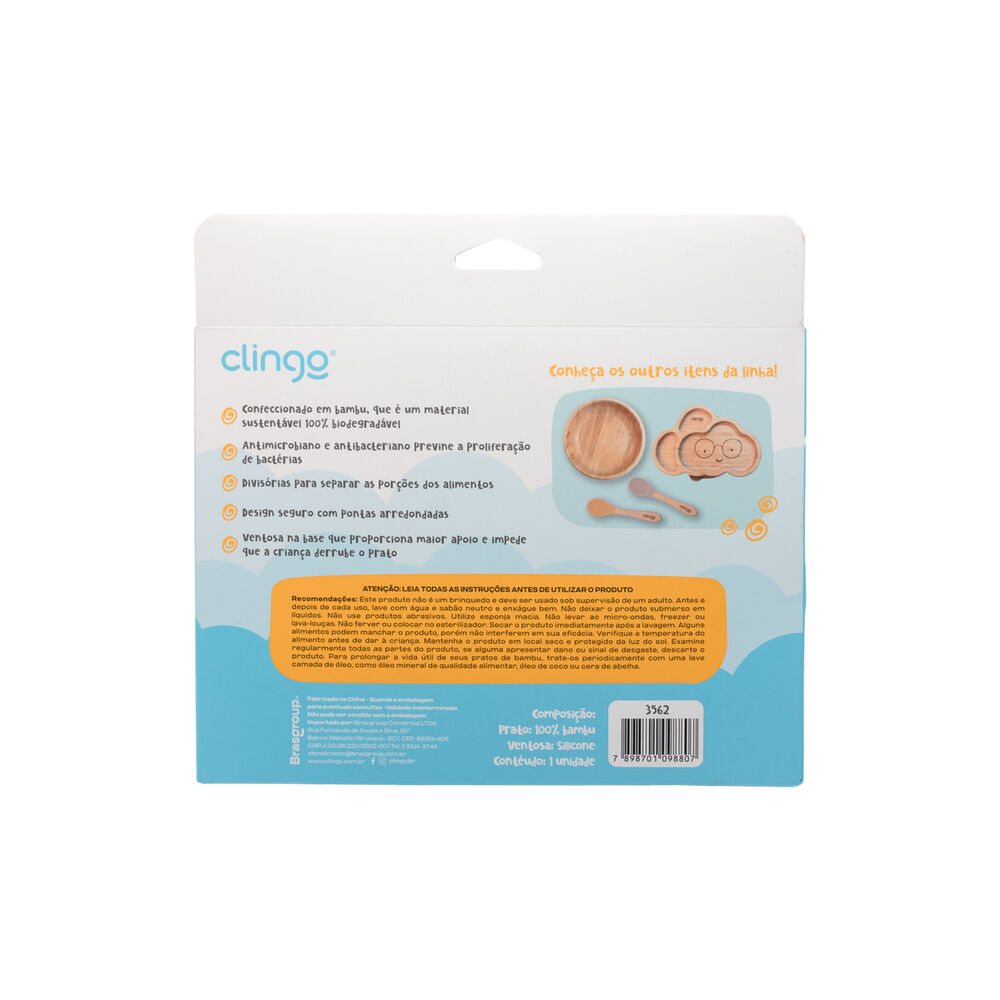Prato Bambu Nuvem com Ventosa e Divisórias - Ecológico, Seguro