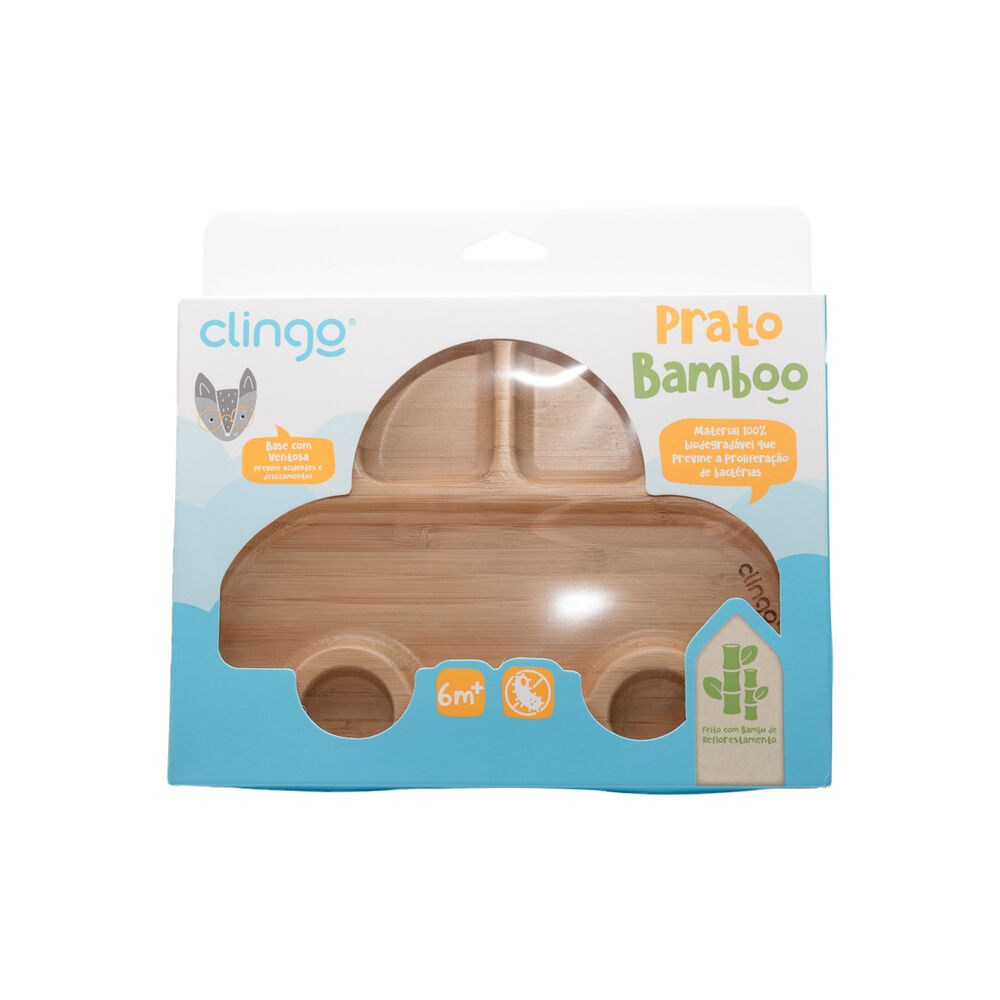 Prato Bambu Carrinho com Ventosa e Divisórias - Ecológico, Seguro