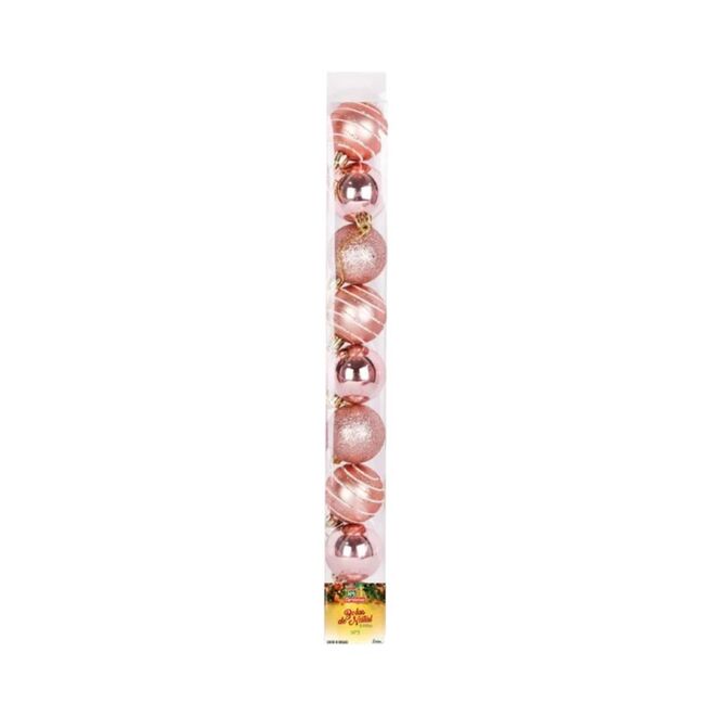 Kit 9 Bolinhas para Árvore de Natal 5cm Enfeite Rose