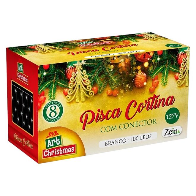 Pisca Pisca Natalino Cascata Cortina 1,5m Branco com 100 Leds