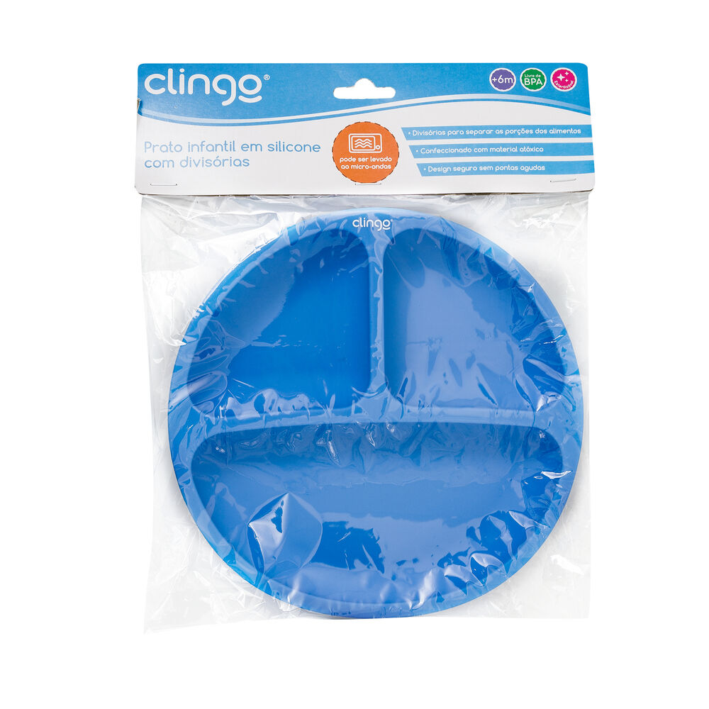 Prato Silicone Com Divisória Colors Azul - Clingo