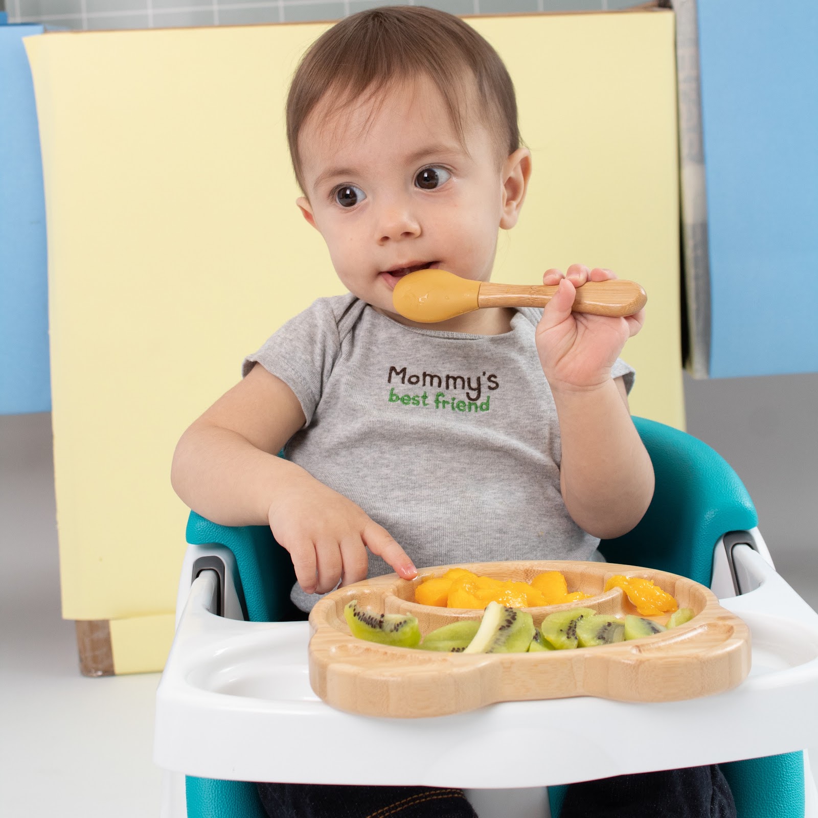 Colher de Bambu e Silicone Clingo Mostarda Sustentável