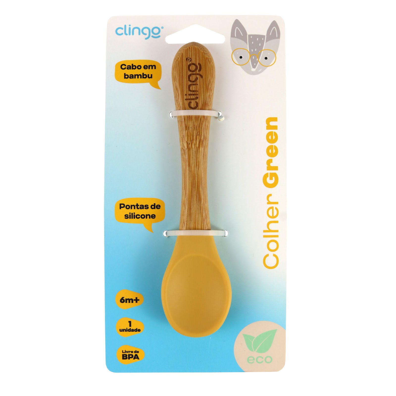 Colher de Bambu e Silicone Clingo Mostarda Sustentável