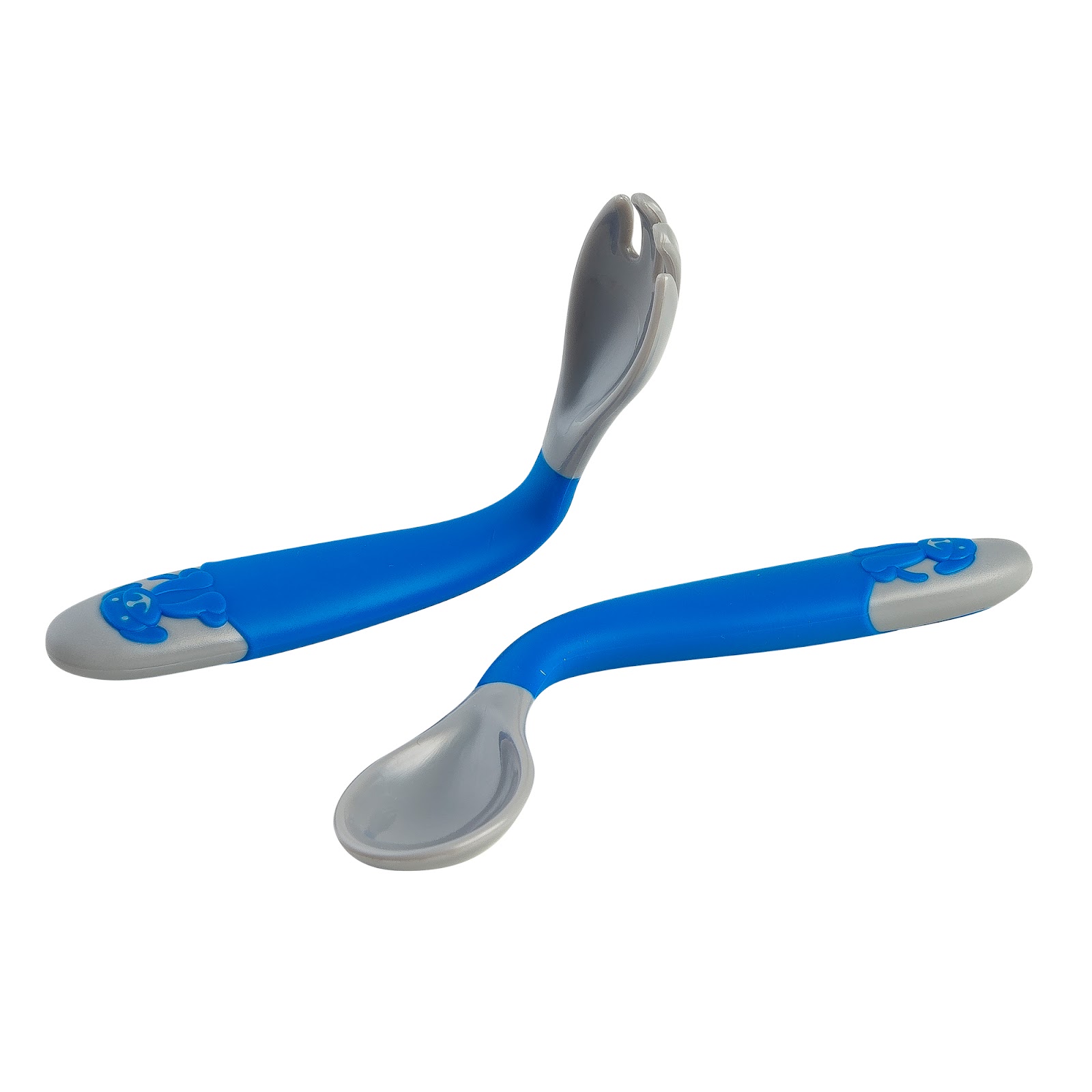 Colher e Garfo Articulável Clingo - Cor Azul - 2 Unidades, Cabo Dobrável
