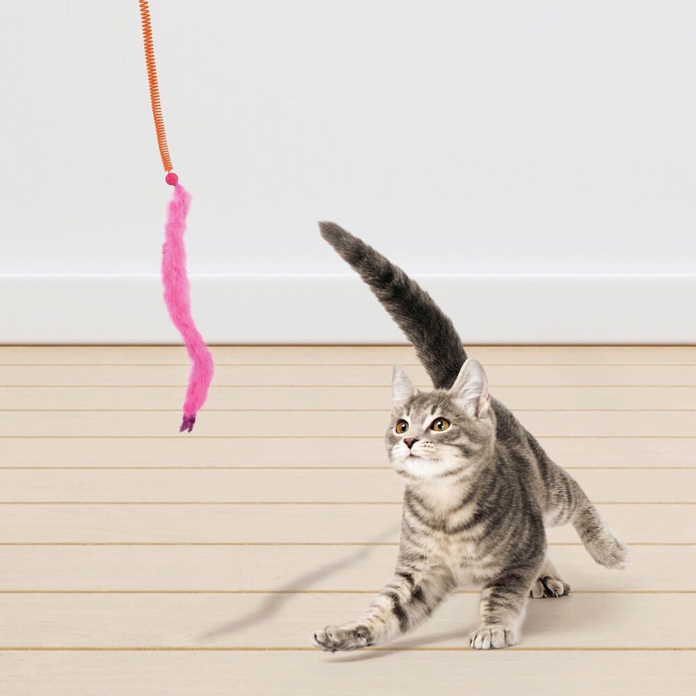 Brinquedo Gato Interativo Featherlite Springy JW com Penas Coloridas e Catnip