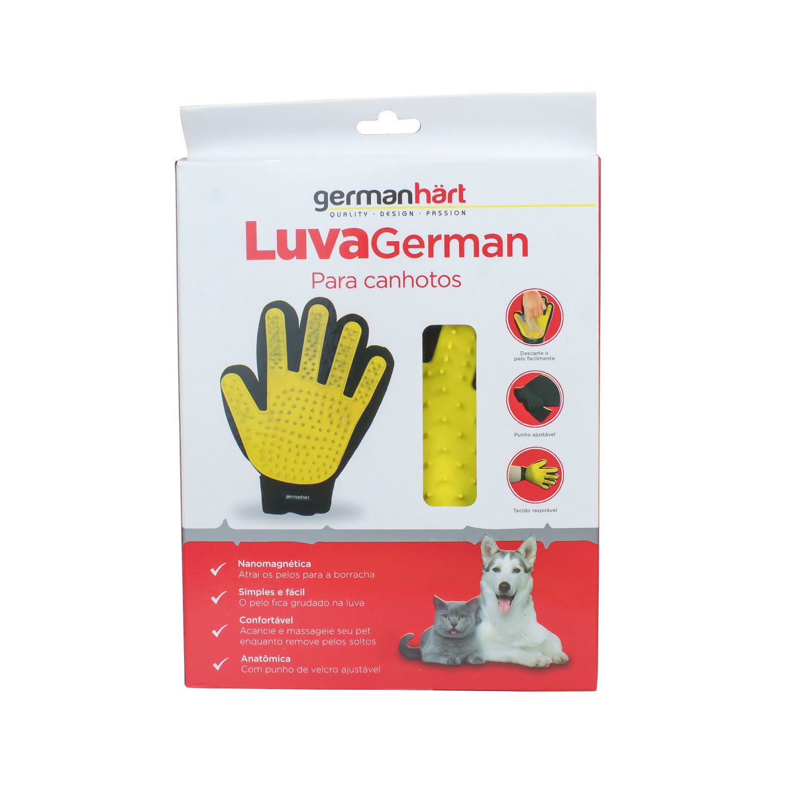 Luva Tira Pelos Canhota Amarela Cães e Gatos - Germanhart
