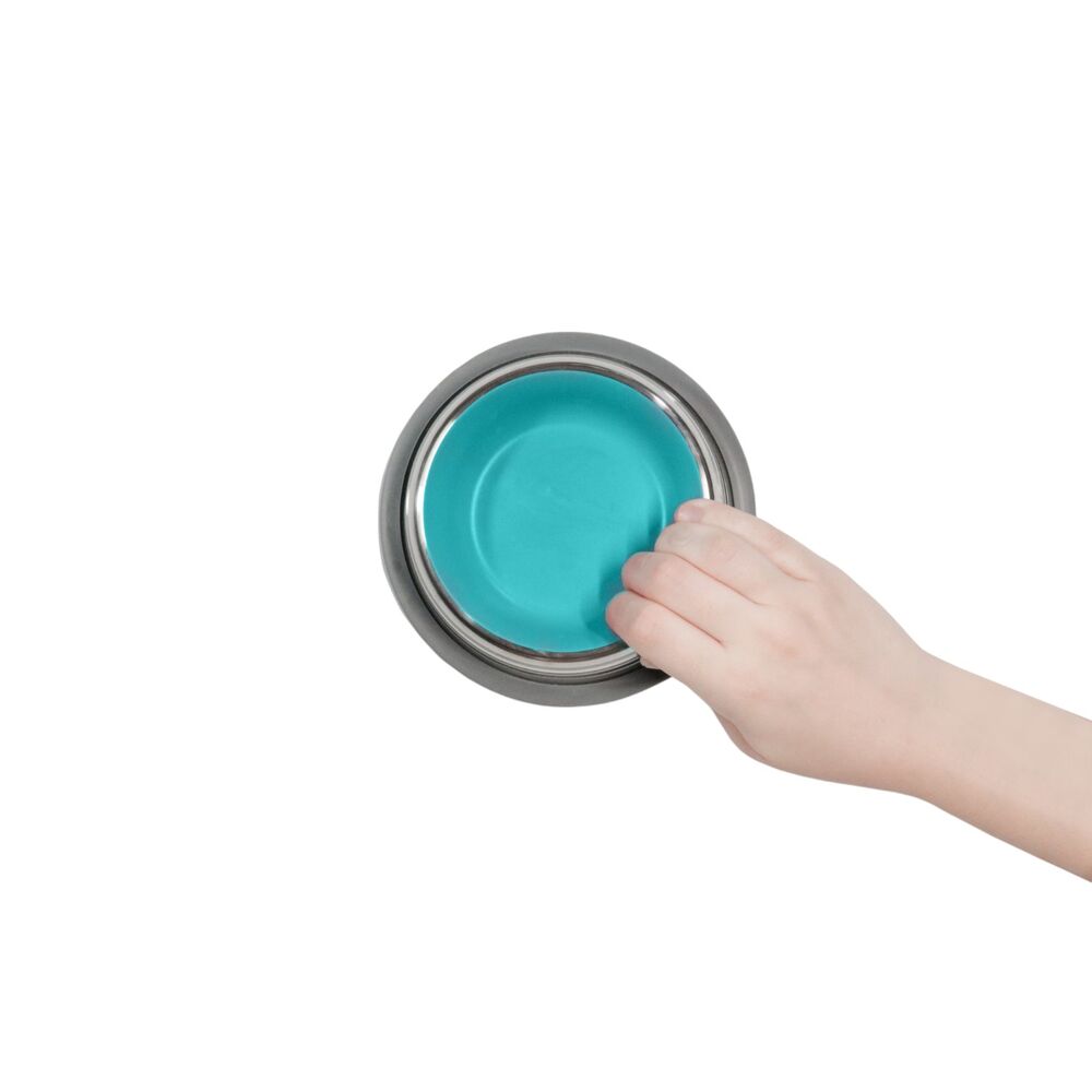 Comedouro Inox Premium Azul 210ml com Base de Silicone Cães e Gatos