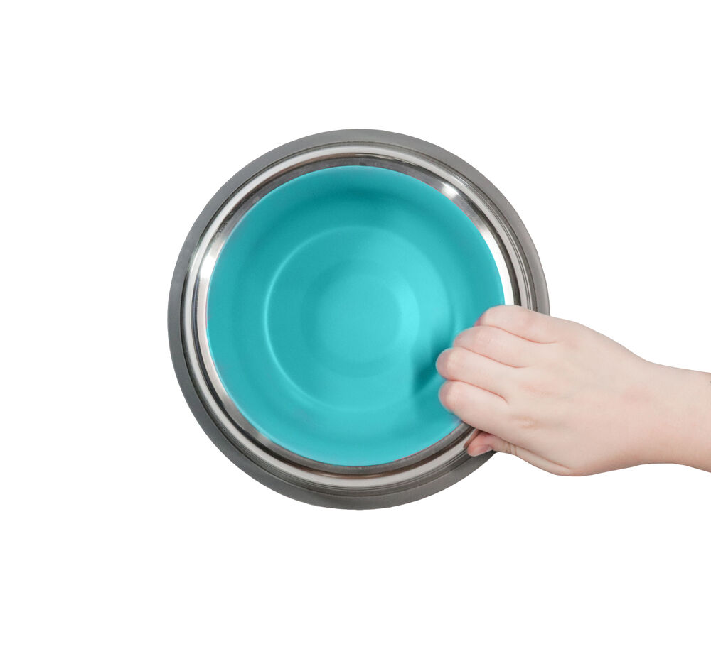Comedouro Inox Premium Azul 850ml - Resistente, Antiderrapante e Fácil de Limpar