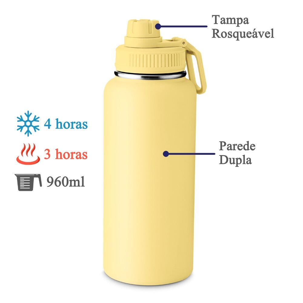 Garrafa com Alça e Bico 960ml Parede Dupla Amarela
