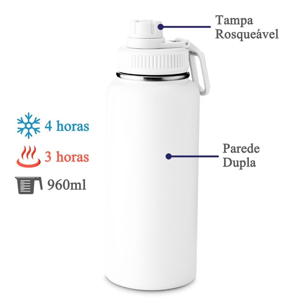Garrafa com Alça e Bico 960ml Parede Dupla Branca